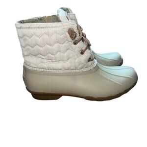 Sperry Chevron Quilt Duck Ivory Women’s Size 9 Waterproof Lace-Up Winter Boots